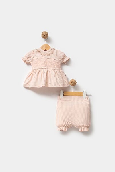 Bubbles طقم مكون من قطعتين من نسيج القطن العضوي بنسبة 100% مع ياقة دانتيل وشو...