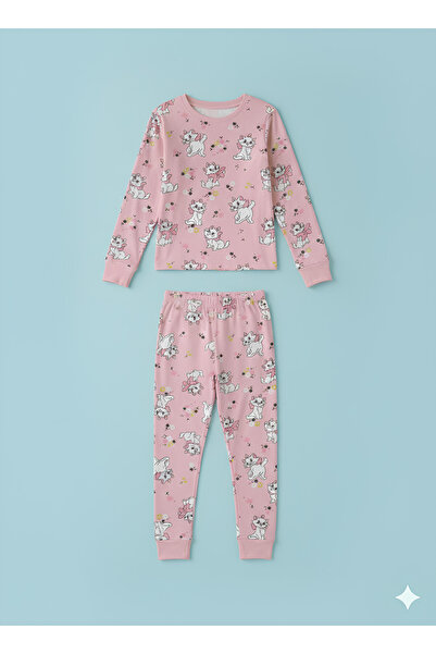 ROSAMİNA Σετ πιτζάμες για κορίτσια 100% βαμβακερό ροζ με σχέδιο γάτας