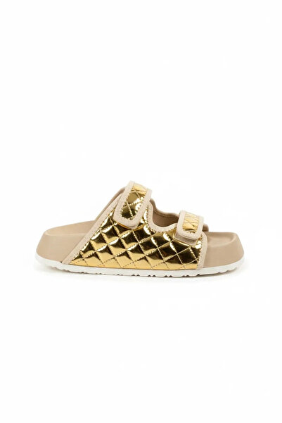 Sivarro Quilted Velcro Home and Outdoor Women's Slippers – Gold