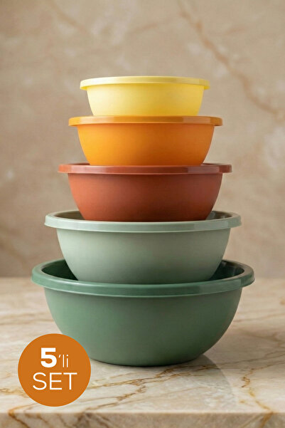 Vienev 5'li Renkli Karıştırma Kabı Seti - Çok Amaçlı İç İçe Geçen Hamur ve Sa...