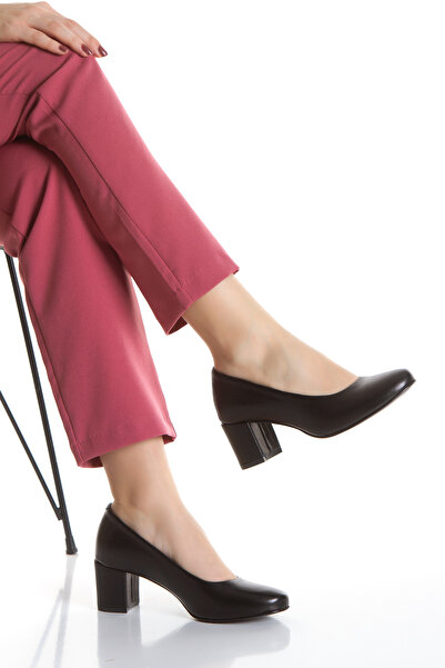 DADAX 100% Genuine Leather Thick Heeled Black Classic Women's Shoes