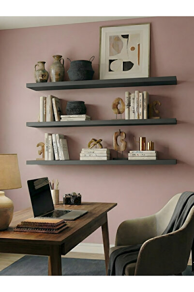 Free Home Premium MDF Ürün Gizli Montajlı Uçan Raf 100x15 - 3 Adet Antrasit K...