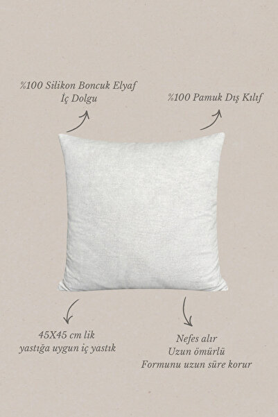 Maison Pactole %100 Pamuk Kılıftan 45x45 cmlik Kırlente Uygun İç Yastık