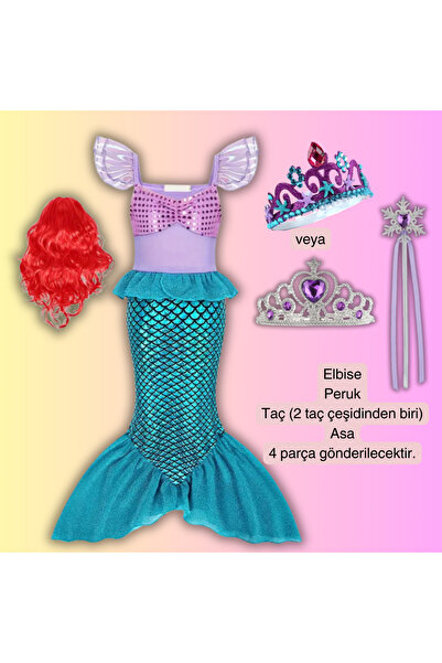 darko Kız Çocuk Deniz Kızı Tütü Mor Elbise Denizkızı Kostüm Balık Kuyruğu 4lü...