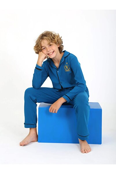 vitmo Set pijamale cu mânecă lungă pentru băieți, uni Vip, bleumarin