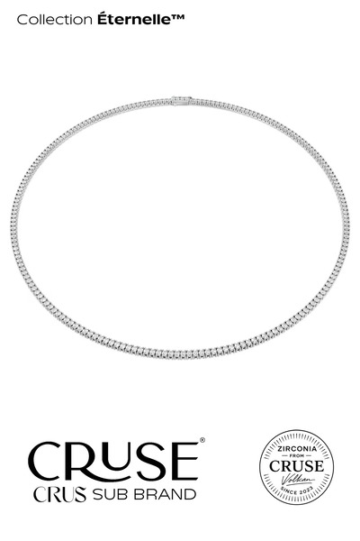 Cruse 925 Ayar Gümüş 7 CT Su Yolu Kolye 18 Ayar Beyaz Altın Kaplama