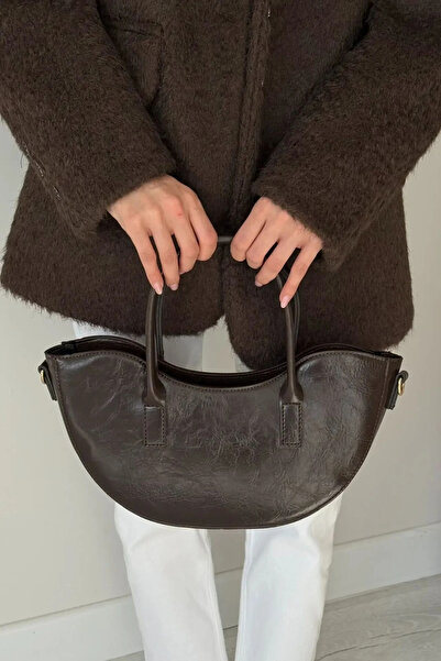 Melos Butik Geantă de mână și geantă crossbody din piele maro amar pentru femei