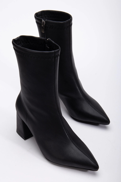 bakacstore Cizme cu toc mijlociu pentru femei Venessa, negre, cu vârf ascuțit