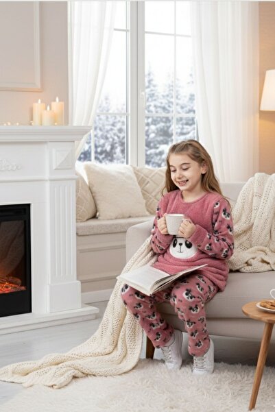 ROMEO LİFE Kız Çocuk Uzun Kollu Polar Peluş Kumaş Kışlık Sıcak Tutan Pijama T...