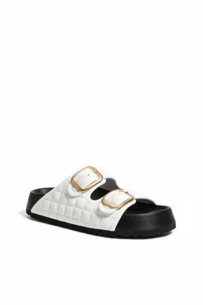 Sivarro Quilted Buckle Home Outdoor Women's Slippers – White