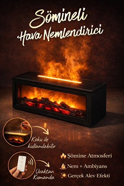 blueseed Şömine Hava Nemlendirici Koku Makinası Aroma Terapi Koku Işıklı Buha...