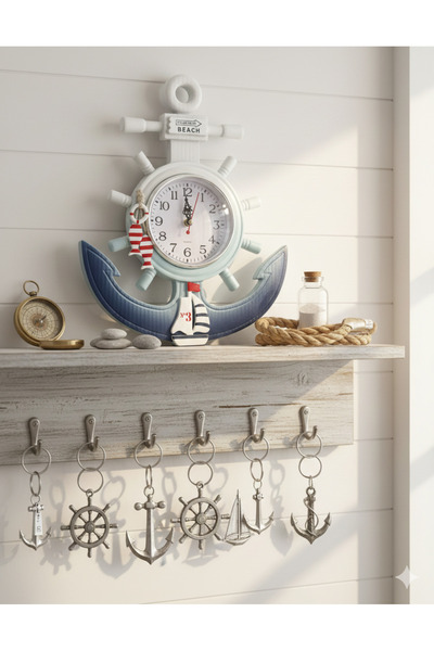 CYPRONE PERAKENDE Ahşap Marin Dümenli Ve Çapa Tasarımı Saat Model 1