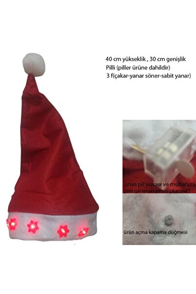 partidolu Elyaf Yetişkin Kar Tanesi Işıklı Noel Baba Yılbaşı Şapkası 1 Adet
