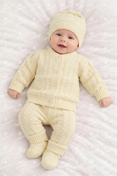 bebegen طقم أطفال تريكو كريمي مكون من 4 قطع