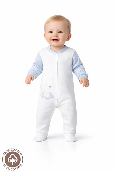 Miniel Unisex Bebek Bulutlu Tavşan Nakışlı 3-6-9 Ay Penye Organik Pamuklu Pat...