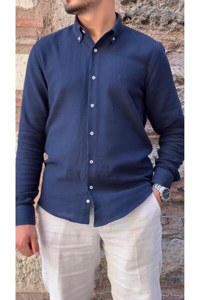 Fitmens Slim Fit Uzun Kol Müslin Pamuk Rahat Nefes Alabilen Kumaştan Yaka Düğ...