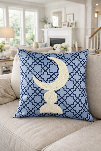 Pilloveland Панч вишитий чохол для подушки - 43*43 см - Синій півмісяць - Рам...