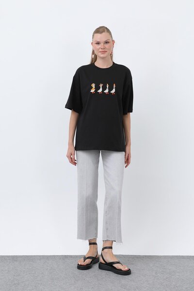 Soul Tricou cu model de rață pentru femei - NEGRU