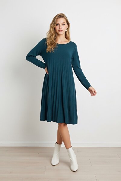 MADE İN ITALY İtalyan Model Pileli Triko Elbise