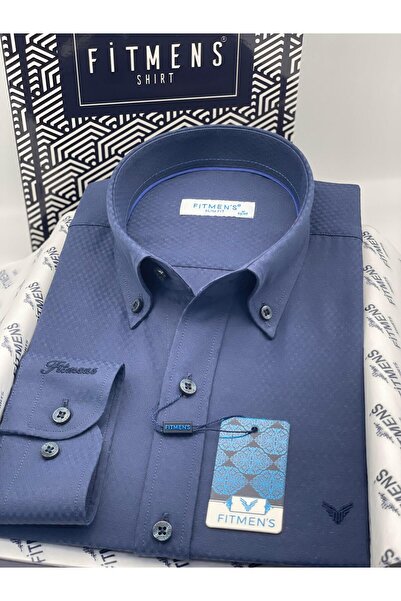 Fitmens Slim Fit Long Sleeve Diamond Pattern Sleeve Embroidered Collar Button...