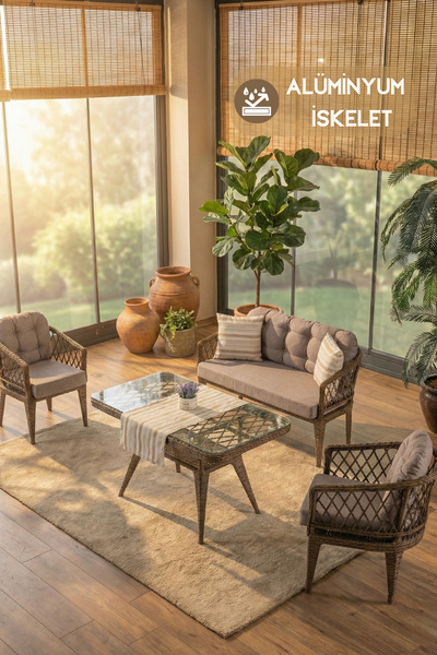 NAVRUZ METAL Bahçe Takımı Premium Rattan Balkon Seti