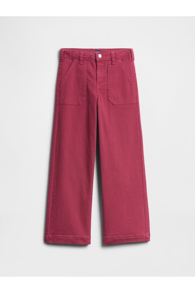 GAP Kız Çocuk Koyu Pembe High Rise Utility Wide-Leg Jean Pantolon