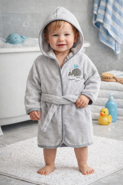 moukou %100 Pamuk Sevimli Figürlü Kapüşonlu Bebek Bornozu – Yumuşak Pamuklu, ...