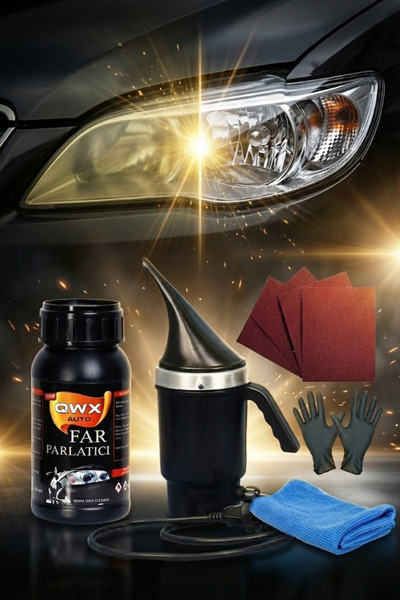 QWXAUTO Buharlı Araba Far Temizleme Seti – 250 ml Sıvı 4’lü Zımpara Kupa Isıt...