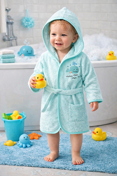 moukou 2-4-6 Yaş %100 Pamuk Sevimli Figürlü Kapüşonlu Bebek Bornozu – Yumuşak...