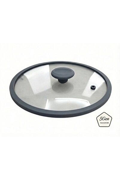 5Gen Tasarım Gri Silikon Çerçeveli ve Kulplu Modern Cam Tencere Kapağı Cam Ça...