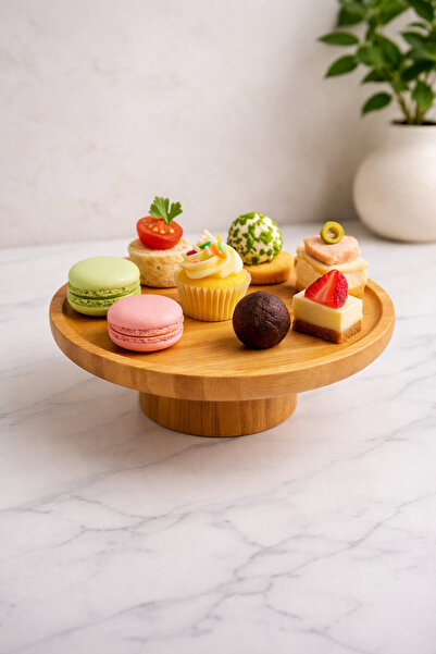 YzHome طبق تقديم من الخيزران بقاعدة، صحن صغير الحجم 17*6 سم