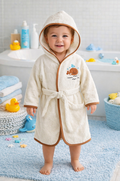 moukou %100 Pamuk Sevimli Figürlü Kapüşonlu Bebek Bornozu – Yumuşak Pamuklu, ...