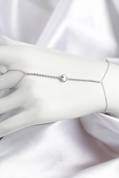 shopwave Brass Zircon Stone Clover Model Silver Color Shahmeran