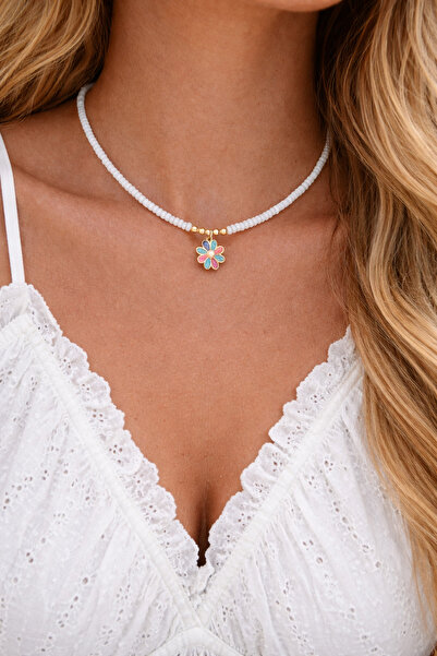 HERCY Natural Glass Beaded Daisy Necklace |   Minimalist Necklace |   Colorfu...