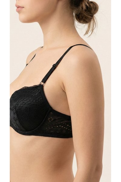 DE JUMO Padded Push up Supported Lace Black Women's Bra Set