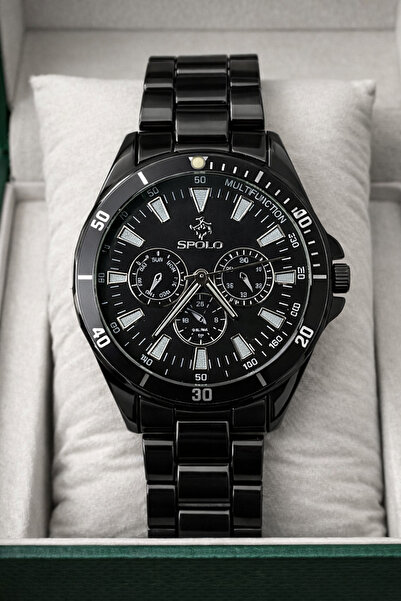 S.POLO موسم جديد أسود اللون حزام معدني للرجال ساعة اليد سوار هدية عيد الأب