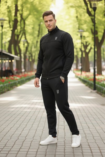 LFSPORT Men's Relaxed Black Tracksuit Set - 85752