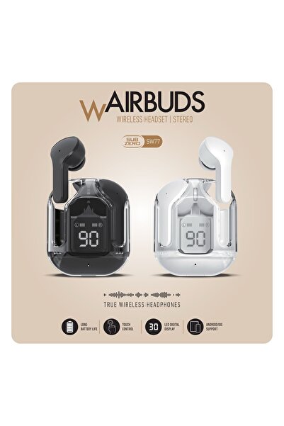 Subzero Airbuds Dijital Göstergeli Bluetooth 5.3 Kulaklık beuaz-siyah