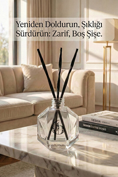 Elegancia Dekoratif Boş Oda Kokusu Şişesi 100 ml | Özel Tasarım Siyah Bambu Ç...