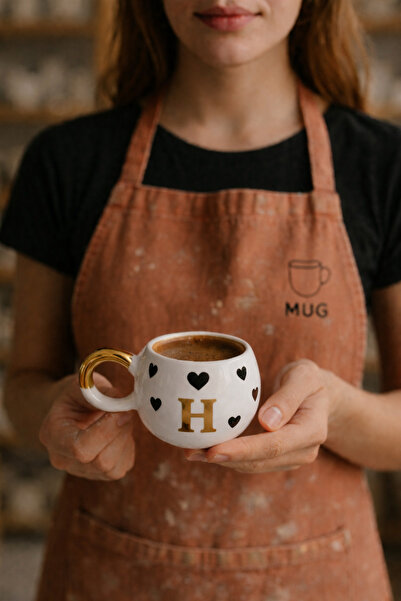 Mugtasarım 24K Gold Gilt Double Handmade Ceramic Turkish Coffee Cup - Letter ...