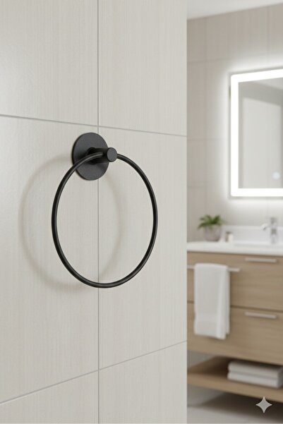 Aktel Banyo Yuvarlak Yapışkanlı Siyah Yuvarlak Havluluk