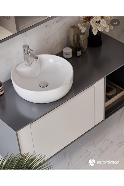 Seramiksan Sole Parlak Beyaz Tezgah Üstü Çanak Lavabo (Batarya Delikli) 42’lik