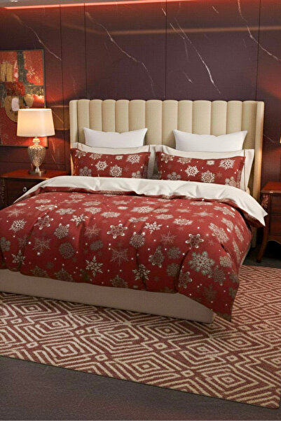 MORE HOME طقم غطاء لحاف مفرد مطاطي باللون الأحمر والبيج