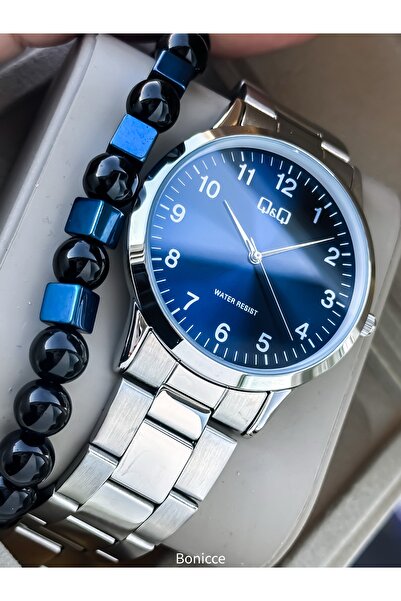 Q&Q Brand Steel Cord Waterproof 2 Years Warranty Navy Blue Silver Color Men W...