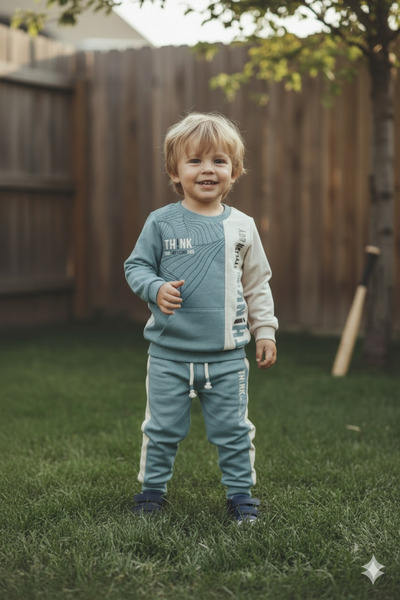 Miniworld Mavi Renkli Erkek Çocuk Eşofman Takımı Günlük Kullanım İçin Konforl...