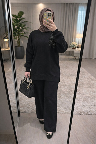 MODA S&S BZLİNE çiçek motifli simli pantolon tunik takım