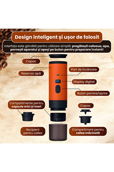 OEM Espressor portabil reîncărcabil, compatibil cu capsule/cafea măcinată Nespresso/Dolce Gusto