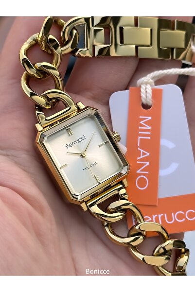 Ferrucci Marka Zincir Çelik Kordon Sarı Renk Kadın Kol Saati Bileklik