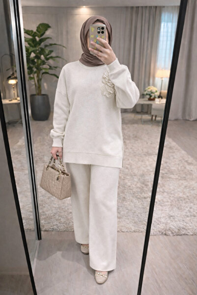 MODA S&S BZLİNE çiçek motifli simli pantolon tunik takım