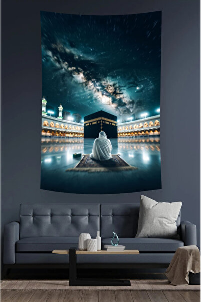 Nivendi Namaz Kılan Müslüman  Kumaş Duvar Örtüsü Ev Dekorasyon Duvar Halısı T...